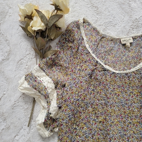 Brette Sandler 100% Silk Rainbow Crochet Lace Trim Blouse Size S - Picture 2 of 9